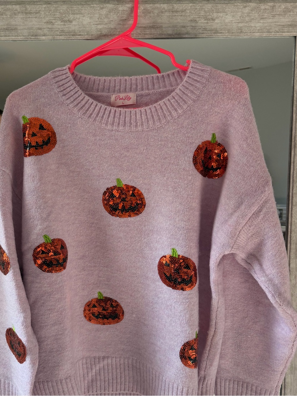 Darling Lavender Pumpkin Sequin Crewneck Sweater 🎃